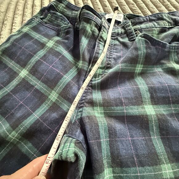Crown&Ivy Plaid Cotton/Span 5 Pocket Pants Women 4 R High Rise Skinny Blue Green - Picture 6 of 9